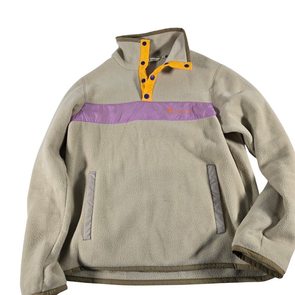 Cotopaxi Teca Fleece Pullover Oatmeal Purple Yellow Snap Neck M F21471W174
